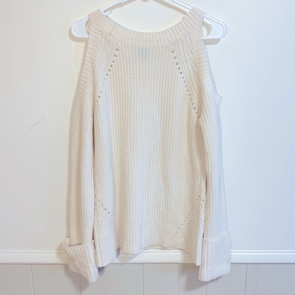 Olivia Palermo Chelsea Women’s White Wool Cashmere Blend Cold Shoulder Sweater - Picture 4 of 4